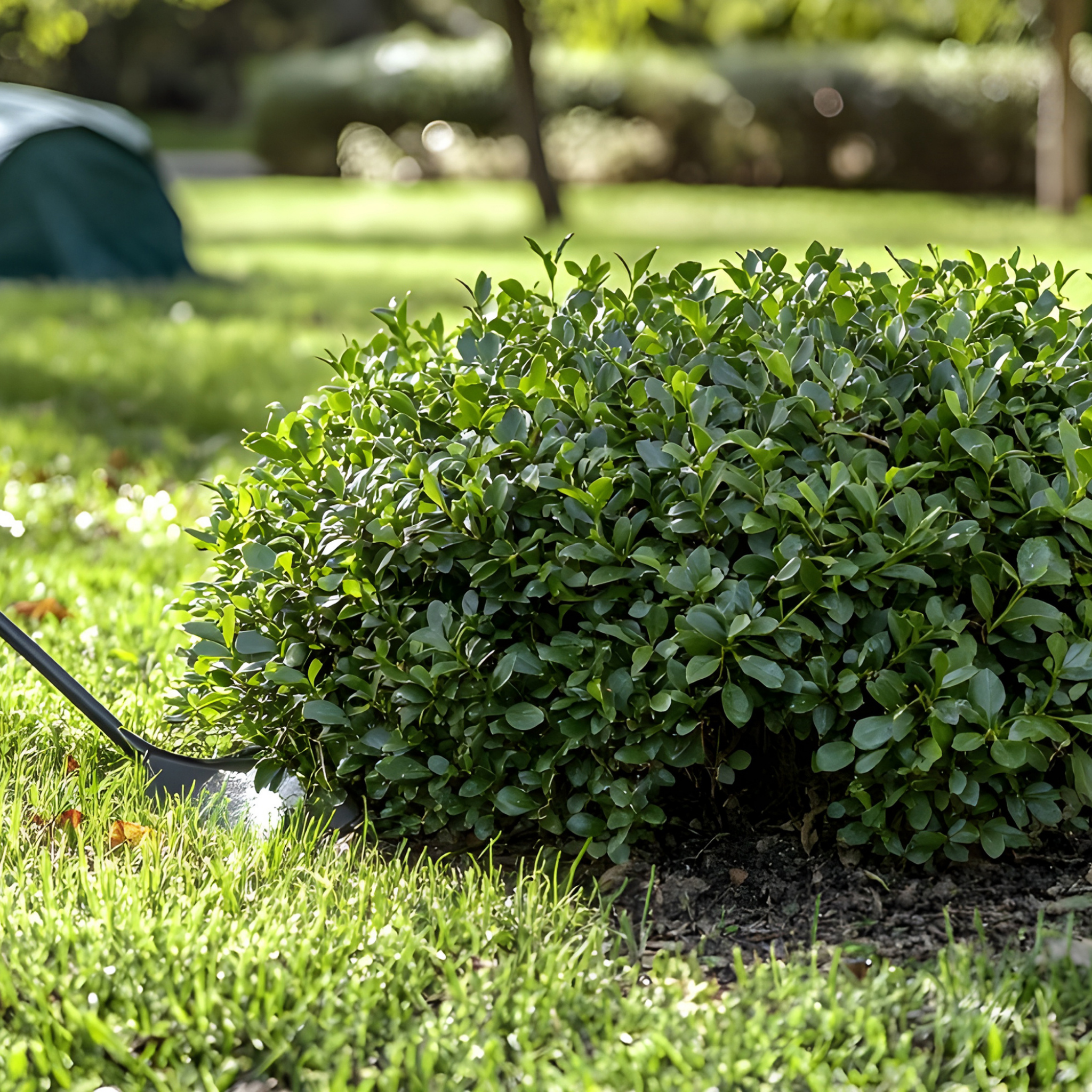 Green bush in a garden with a blurred background