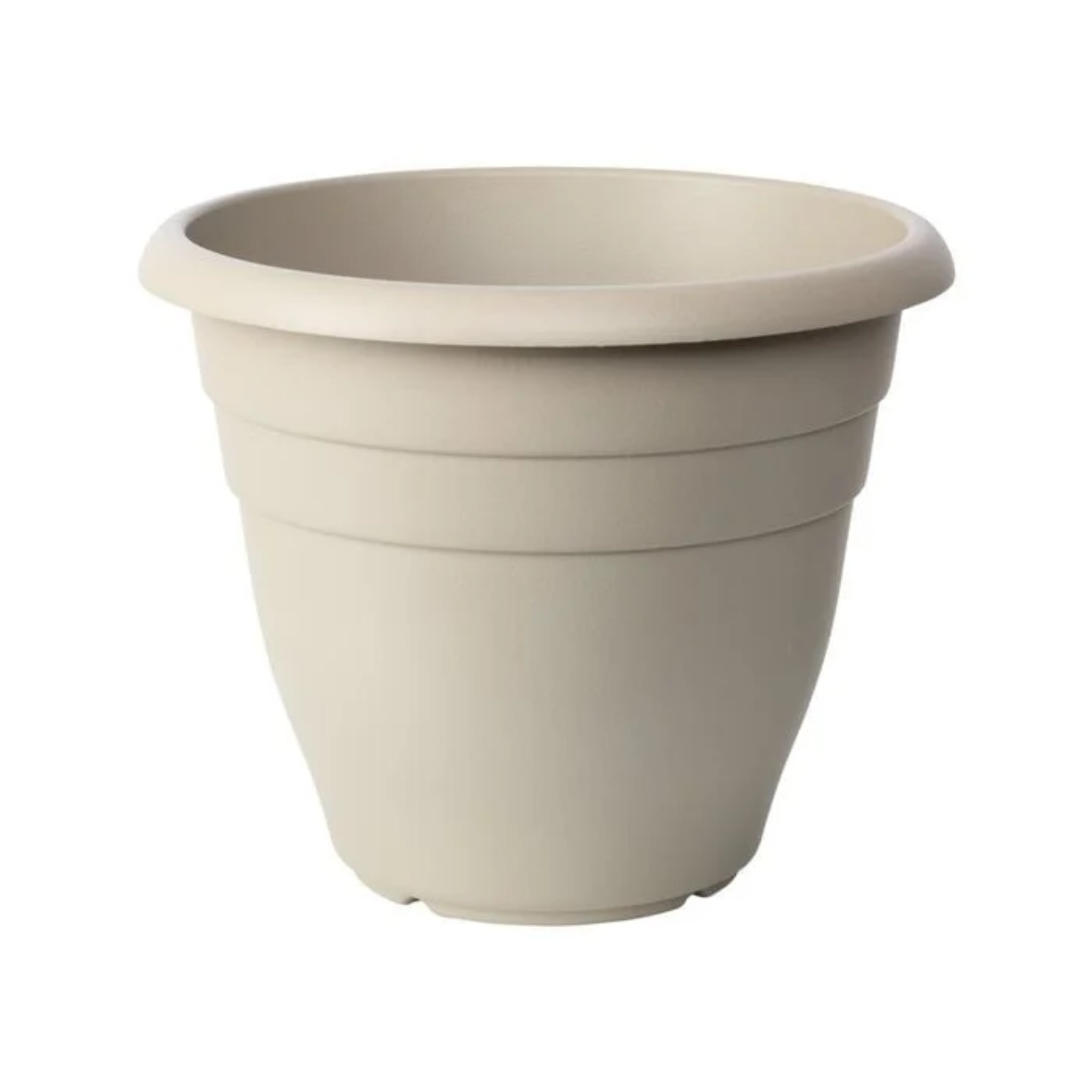 Beige plastic planter on a white background