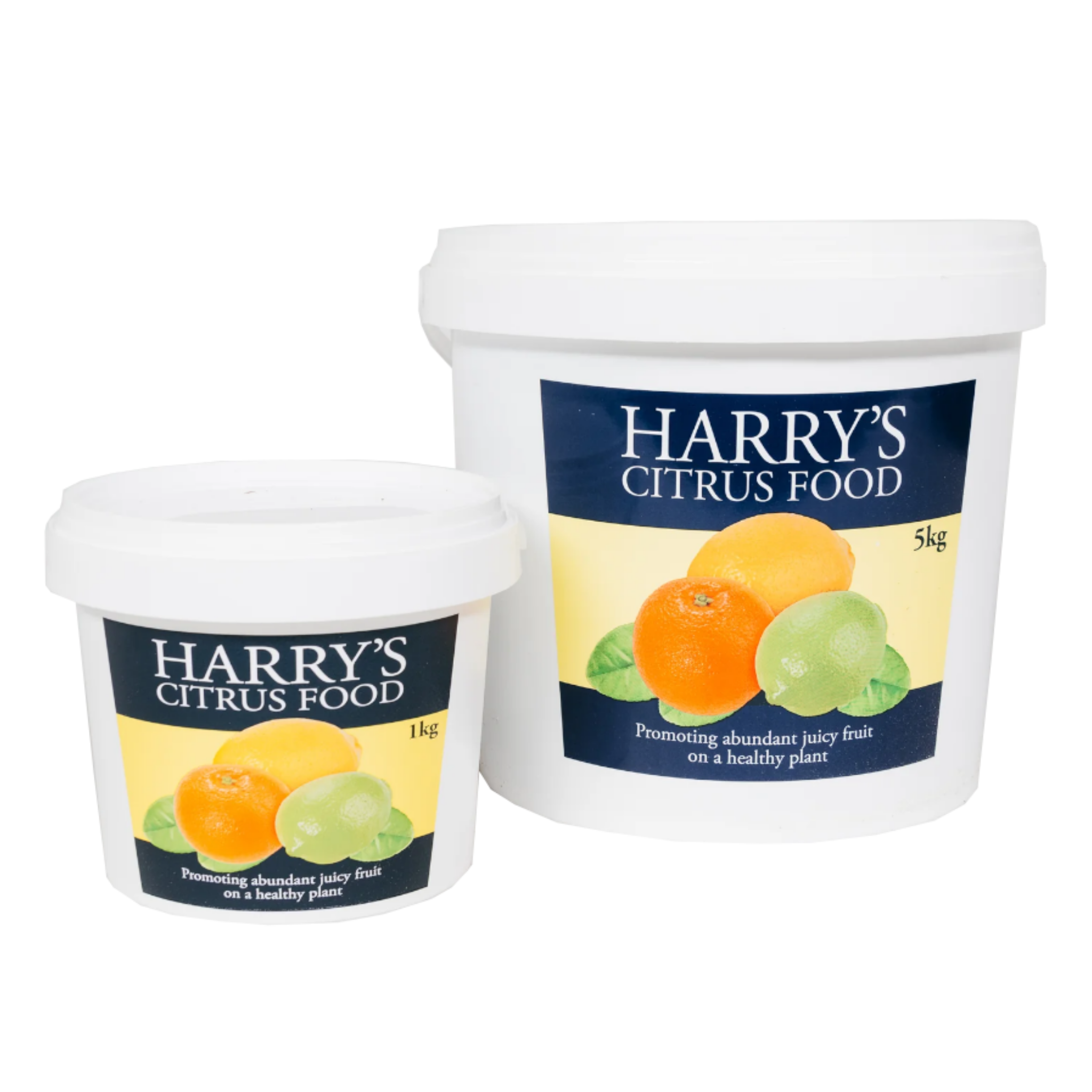Two containers of 'Harry's Citrus Food' on a white background