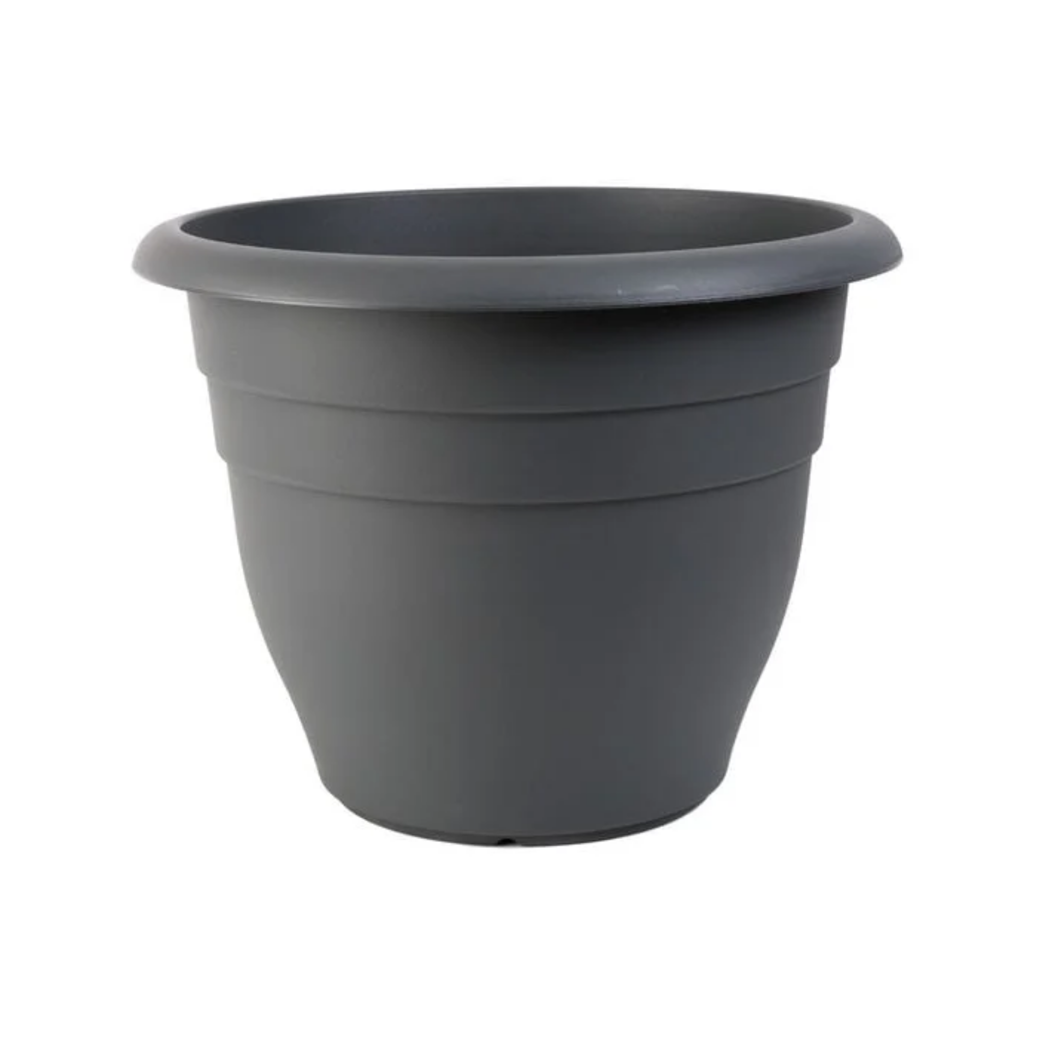 Gray plastic planter on a white background
