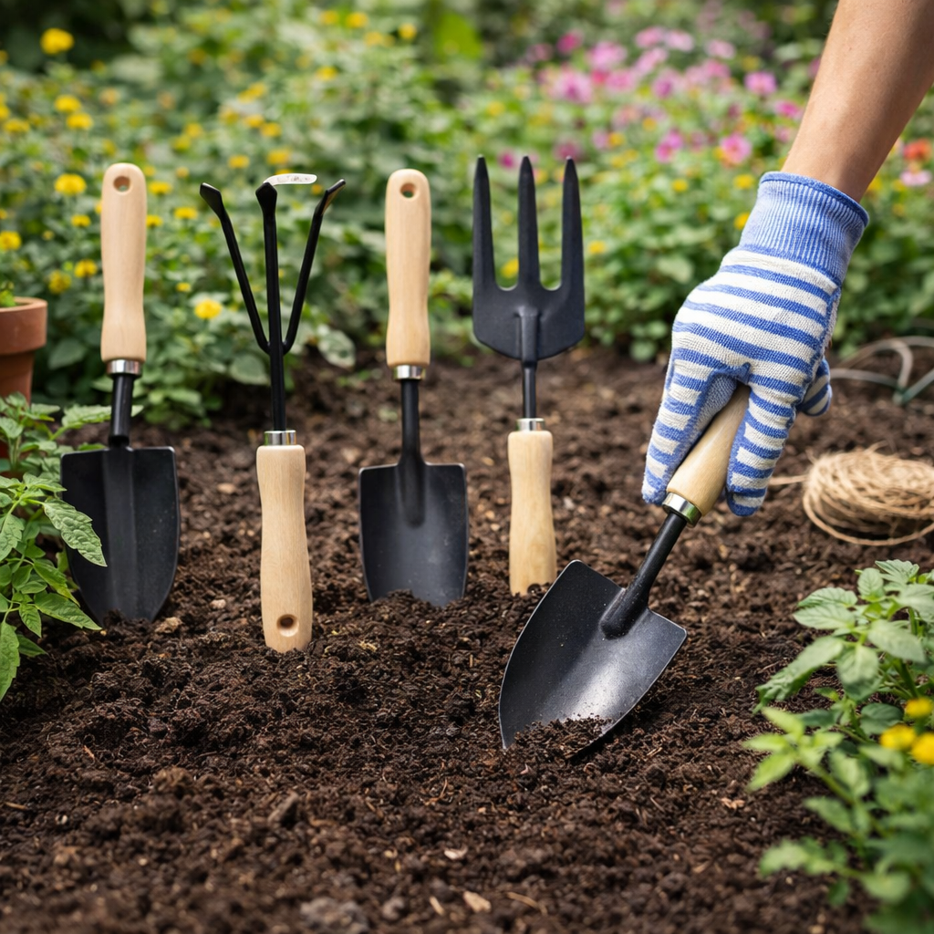4-Piece Garden Hand Tool Set | Gardening Tools for Planting, Weeding & Soil Care